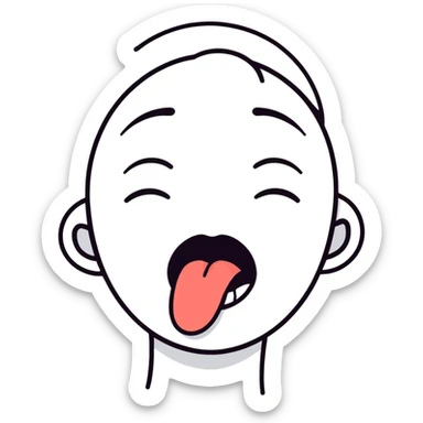 Person with tongue sticking out in corner of mouth and eyes half way closed sticker