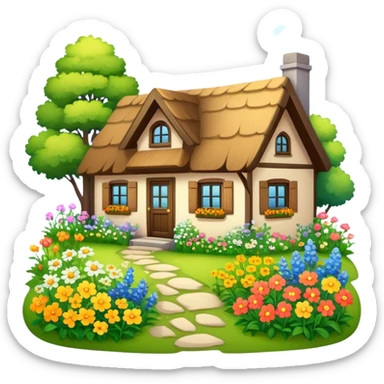 cozy cottage with wild flowers in yard sticker