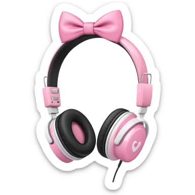 White headphones with pink bow sticker