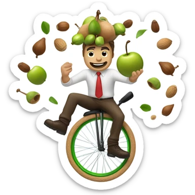 Man dropping acorns in a blender while balancing a unicycle on his head sticker