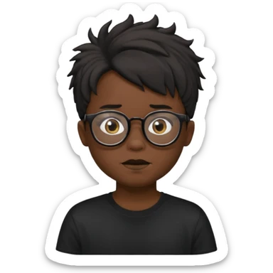  boy with freeform hair black t-shirt put a glasses black people put a creepy face sticker