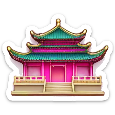 Colorful bright pink flang pin background Chinese-style architectural background ancient  sticker