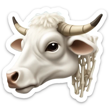 Cow’s head skeleton with lot of white wool and cow horns on it sticker