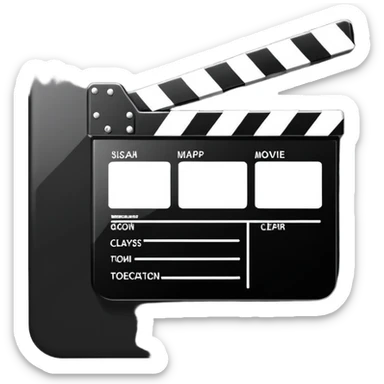 ultra simplified movie clapper, black and white, just two rectangles and a diagonal line, pure geometric abstraction sticker