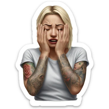 Hyper Realistic Beautiful tattooed woman crying pulling her boyfriends hand  sticker