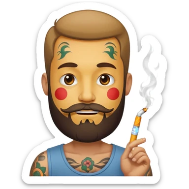 smiley face with a beard, looking suspicious, smoking a cigarette sticker