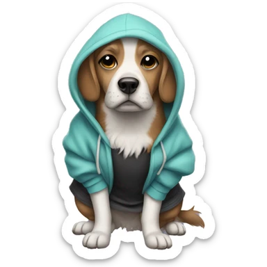 dog in a hoodie with a tutu sticker