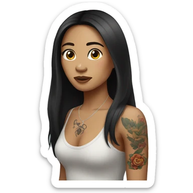 Filipino woman with dark long hair and tattoos  sticker