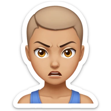 Girl showing anger, tan skin tone, buzzcut sticker