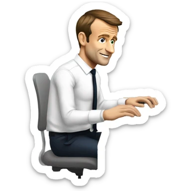 emmanuel macron en train de travailler dans un bureau sur un ordinateur sticker