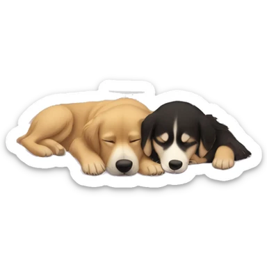 Brunette bob hair napping with her golden  retriever and her husky in her bed sticker