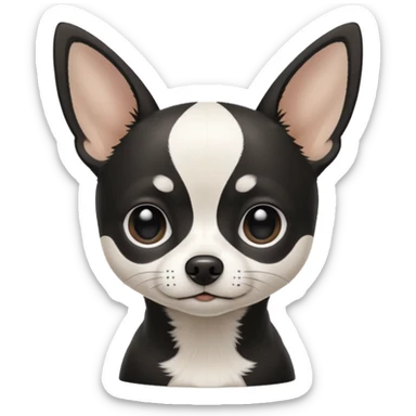 A black and white chihuahua emoji please with a thin white line on the center of head nose pointy sticker
