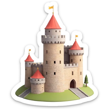 Redesign this image as a 3D Discord role icon, maintaining the shape of Gediminas Castle Tower but without the text and the band. Use a neutral background suitable for small size display. sticker