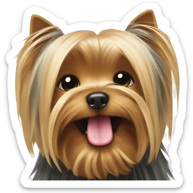 Yorkshire Terrier, very long hair covering his eyes, smiling, tongue out, blinking  sticker