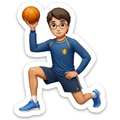 Harry Potter is in sports clothes doing morning exercises, he is in the field before his magic school sticker