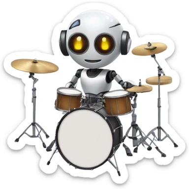 cute robot plays the drum set sticker