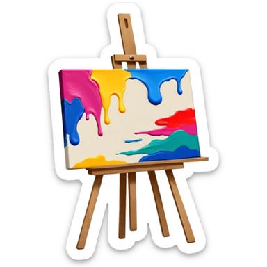 canvas on an easel with bright paint strokes, fun and inviting sticker