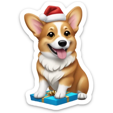 christmas corgi opening a present sticker