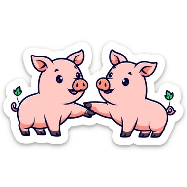 Two pigs playing  sticker