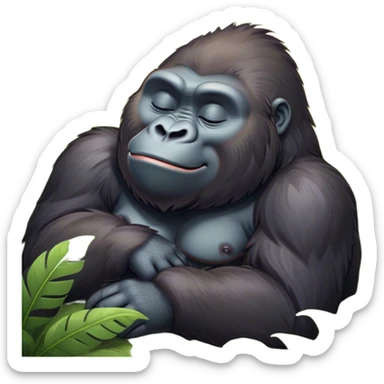 Meme-Worthy cute Sleeping Gorilla Portrait Emoji, Head resting peacefully with a contented smile, showcasing a luxuriant, thick Fur and eyes gently closed in serene slumber, Simplified yet hilariously adorable features, highly detailed, glowing with a soft, drowsy jungle light, high shine, relaxed and utterly lovable, stylized with an air of playful laziness, bright and heartwarming, soft glowing outline, capturing the essence of a sleeping gorilla that feels destined to become the next viral sensation of adorable rest! sticker