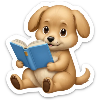 Beige dog reading a sky color book sticker