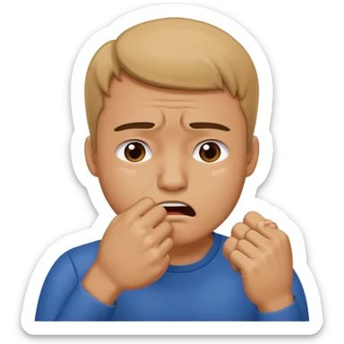 Crying man with his fist holding to his mouth sticker