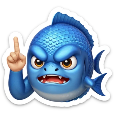 blue fish holding up a middlefinger towards the camera sticker
