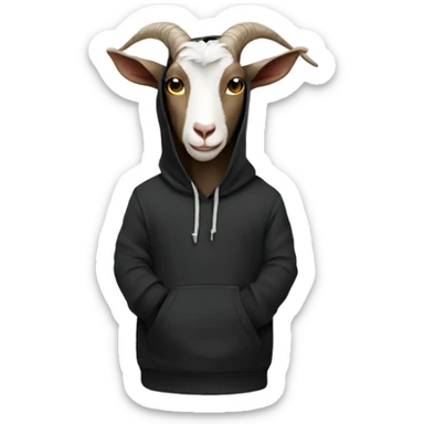 Goat wearing a black hoodie with horns sticker