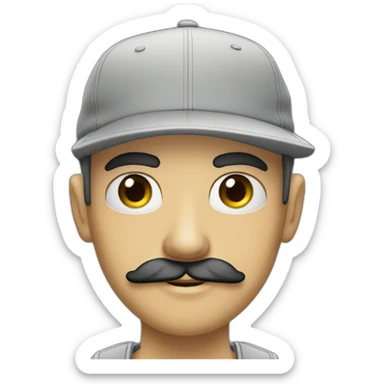 Skinhead in five-panel cap, with mustache, grey eyes sticker