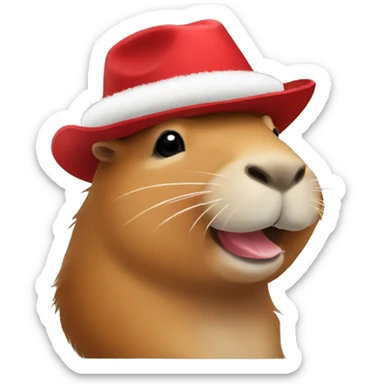 A happy capybara in a red hat sticker