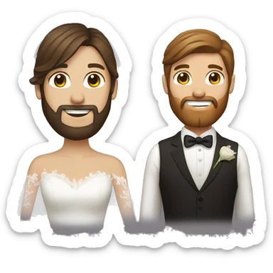 Groom with brown hair and beard and bride with long brown hair  sticker