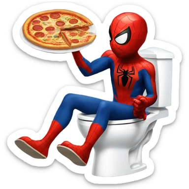 spiderman sitting on toilet eating pizza sticker