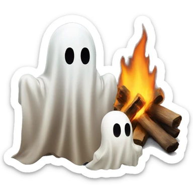 Ghosts stare at man around bonfire sticker
