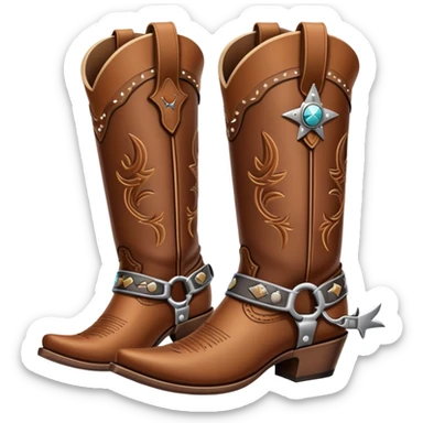 traditional brown leather cowboy boots with decorative stitching and spurs sticker