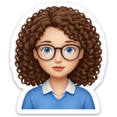 Girl with curly brown hair, blue eyes, and glasses  sticker