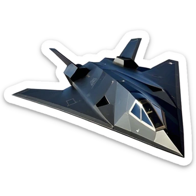 F-117 Nighthawk - Lockheed Martin (Stealth Grey) A futuristic stealth attack aircraft with a distinct faceted, angular design in a stealthy matte grey. Its sharp, jagged edges and unconventional, almost alien-like shape make it look like a shadow cutting through the night sky. The surface should appear non-reflective with subtle panel lines. sticker