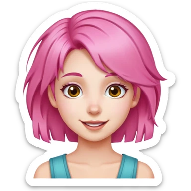 girl with pink hair, cheerful expression sticker