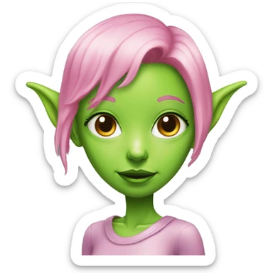 green alien girl with elf ears and pink hair sticker