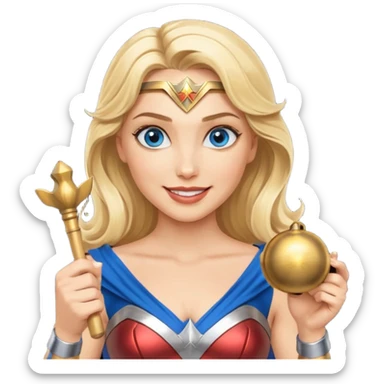 Blonde blue eyes Wonder Woman holding bell and baton sticker
