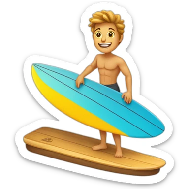 photocopieur de type cartoon qui serait une mascotte en train de prendre une belle vague sur une planche de surf avec un beau soleil sticker