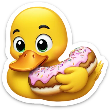 Yellow Duck eating donut  sticker