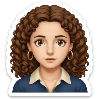 full body, very beautiful italian girl, dark brown eyes, looking like Emma Watson, with curly and big volume very bright brown hair, and a golden piercing ring in nose on left side, pullups

 sticker