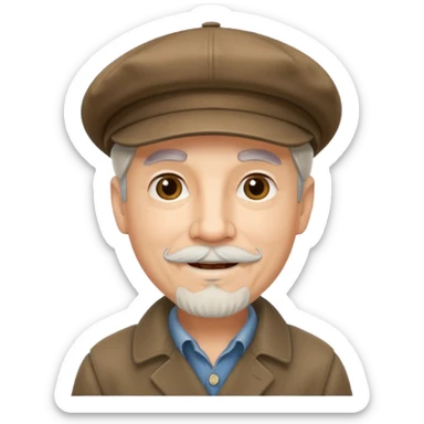emoji of a gentleman in his 70s, with a goatee, wearing a newsboy cap, cheerful look sticker
