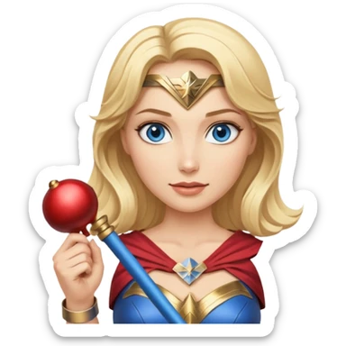 Blonde blue eyes Wonder Woman holding bell and baton sticker