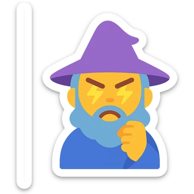 angry wizard with lightning eyes and a balled up fist sticker