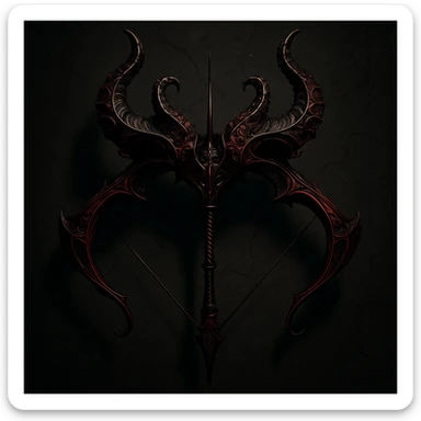 devil bow, gothic style, dark red and black colors, ornate horns, dramatic shadows, elegant and sinister sticker