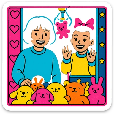 Replace the boy with the character Mike from Stranger Things and the girl with the character Eleven from Stranger Things, maintaining the colorful and cheerful style of the original drawing. sticker