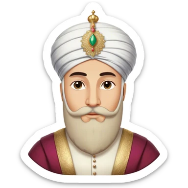 ​Cinematic Realistic Portrait of Suleiman the Magnificent, depicted as a regal Ottoman sultan adorned with a large, white, round, tall turban and a majesti beard, his commanding gaze bathed in warm, historic lighting that exudes timeless authority and grandeur, sticker