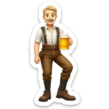 German man wearing Lederhosen, suspenders, haferl shoes holding a pint of beer in the hands sticker