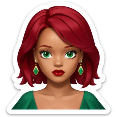 Rihanna dark red hair, green dress sticker